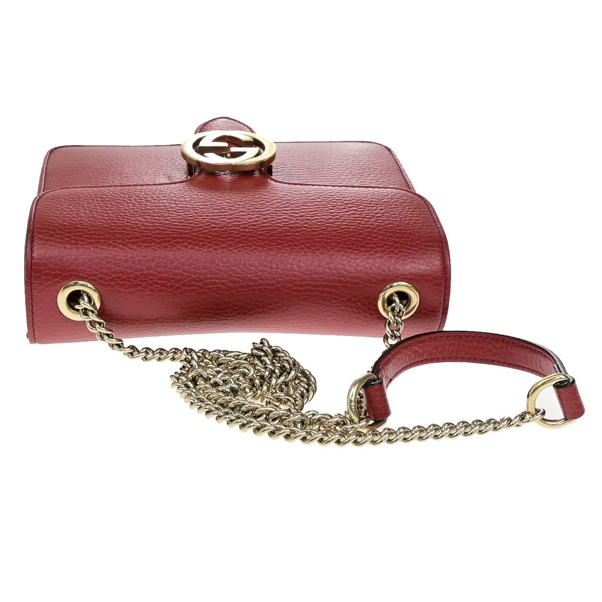 GUCCI Logo Interlocking G Chain Mini Shoulder Bag Leather Red GHW Italy 14YH072