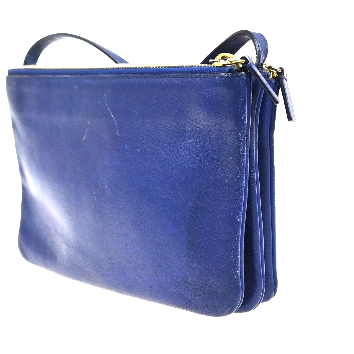 CELINE Logo Trio Small Crossbody Shoulder Bag Leather Blue Italy GHW 35YJ117
