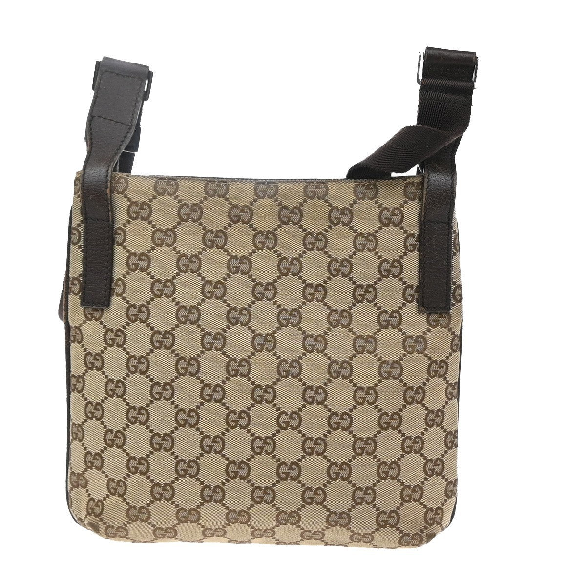 GUCCI GG Pattern Crossbody Messenger Bag Canvas Leather Beige Brown 67SA108