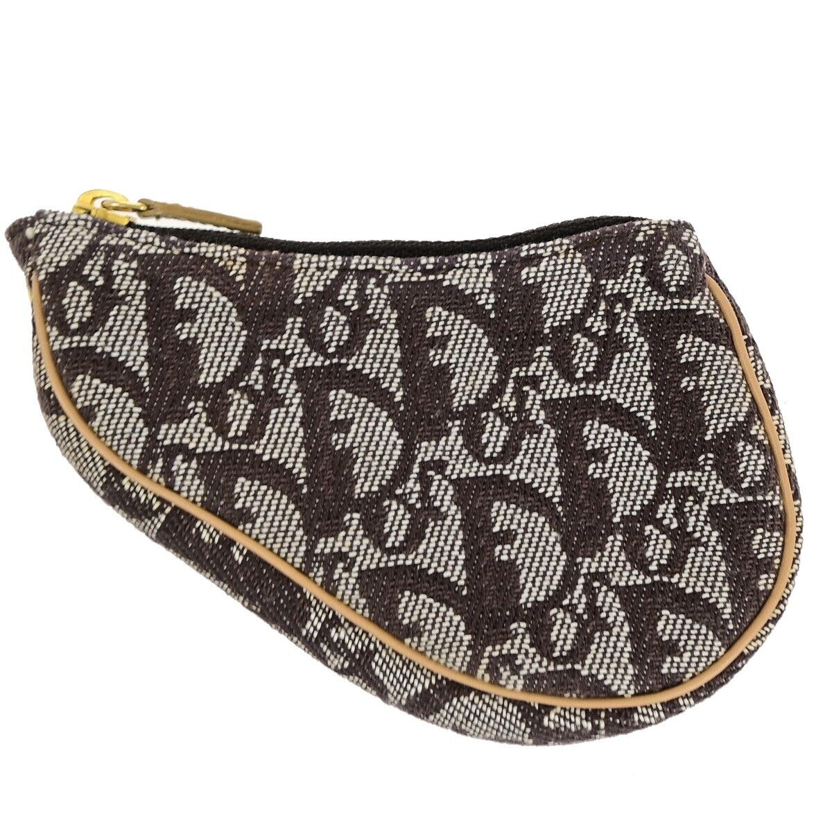 CHRISTIAN DIOR Trotter Saddle Coin Case Wallet Canvas Leather Brown GHW 36HB973