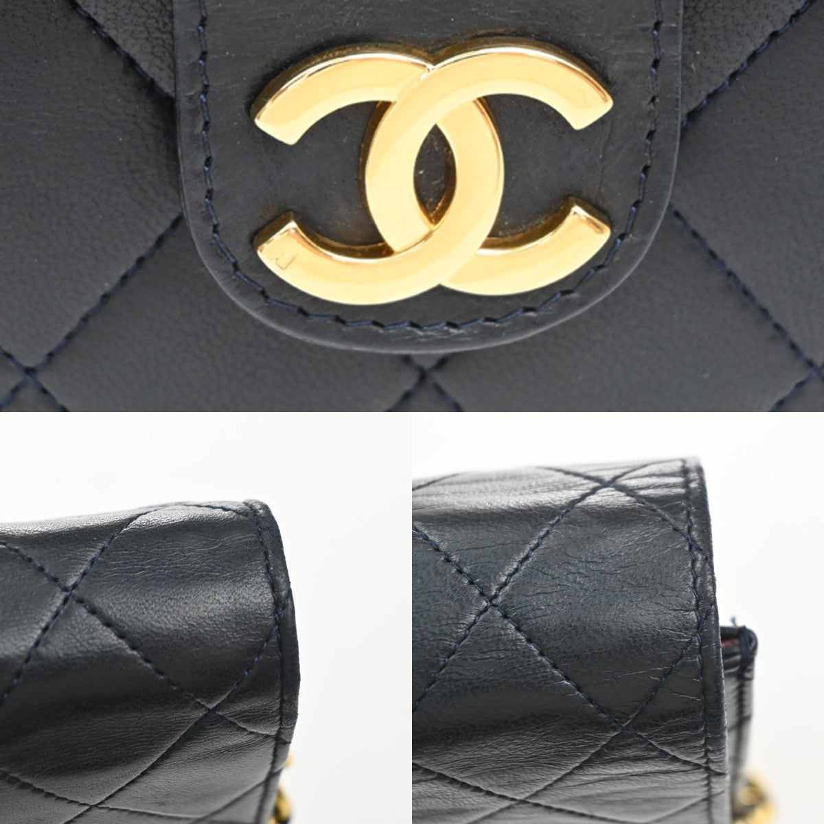 CHANEL CC Matelasse 25 Single Flap Chain Shoulder Bag Leather Blue GHW 42RQ035