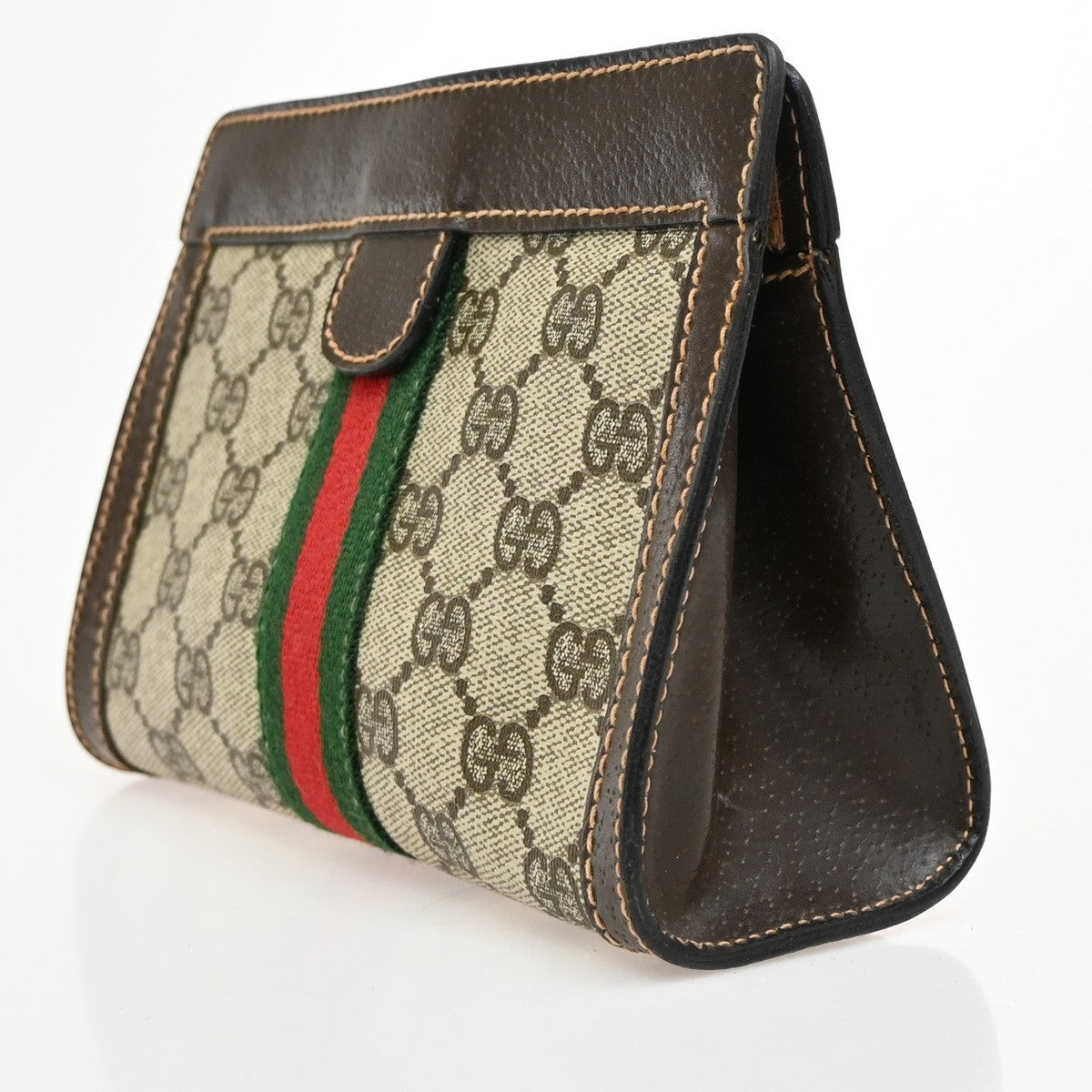 GUCCI Logo GG Mini Pattern Sherry Pouch Bag PVC Leather Brown Italy 67KP163