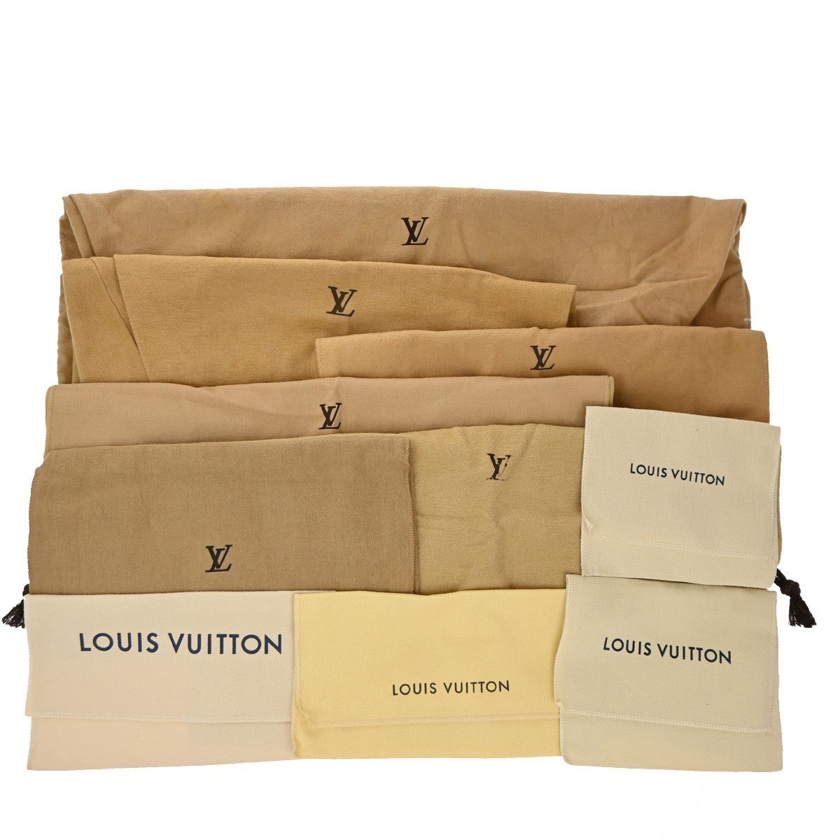 LOUIS VUITTON Logo 10 Set Dust Bag Drawstring Canvas Cotton Beige Brown 09KP307
