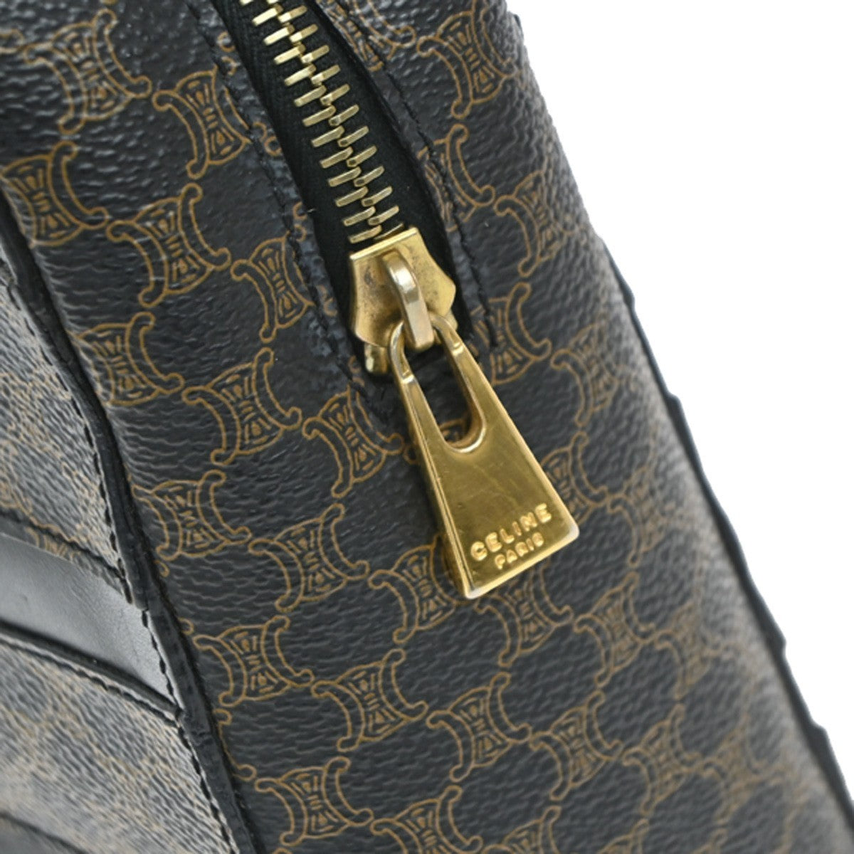 CELINE Logo Macadam Pattern Hand Bag PVC Leather Brown Black GHW 67EG145