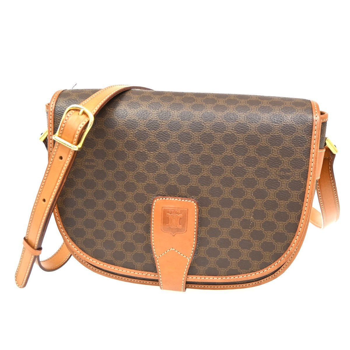 CELINE Logo Macadam Crossbody Shoulder Bag PVC Leather Brown Italy 35KC353