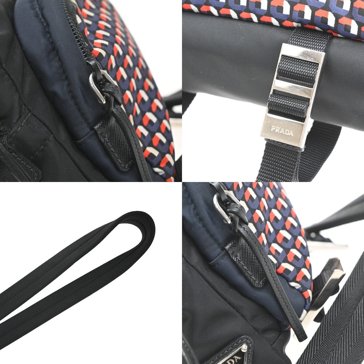PRADA Logo Shoulder Hand Bag Nylon Leather Black Red Blue SHW Italy 70MA574