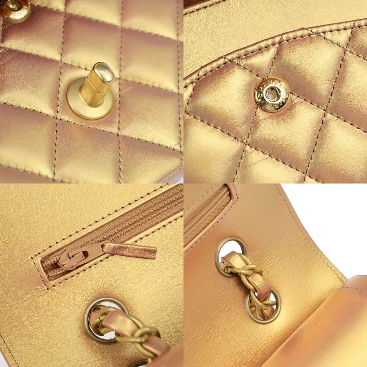 CHANEL CC Matelasse 25 Double Flap Chain Shoulder Bag Leather Pink Gold 401RK683