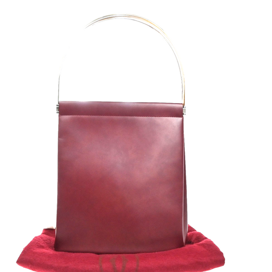 CARTIER Logo Trinity Tricolor Metal Handle Hand Bag Leather Red France 79MA200