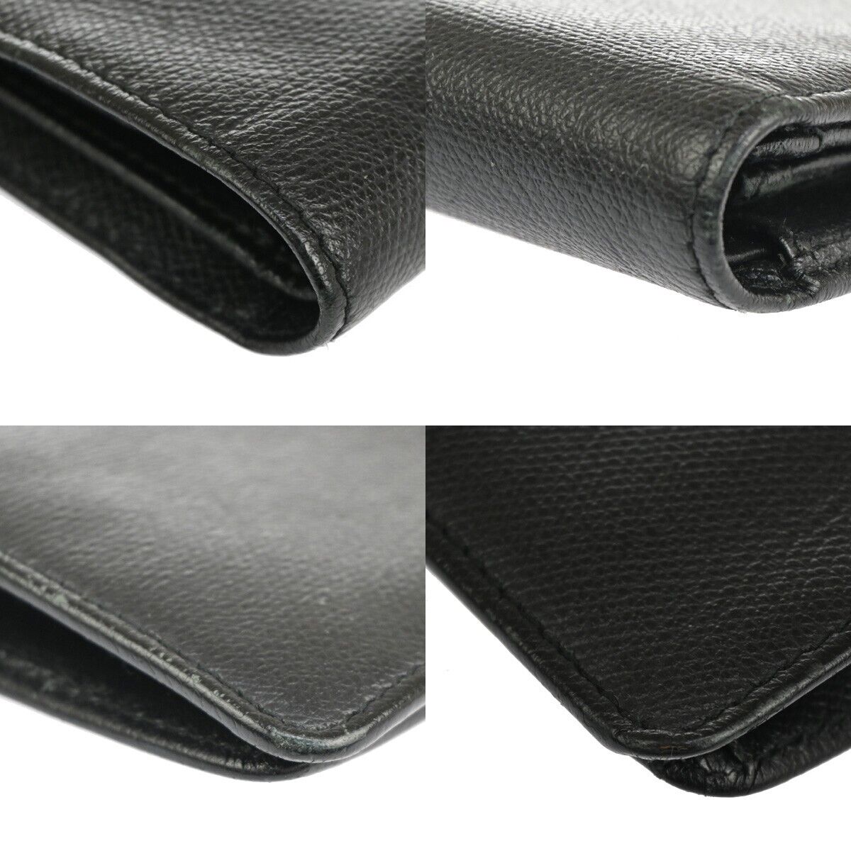 CHANEL CC Logo Long Bifold Wallet Purse Leather Black Gold Italy 66FA381