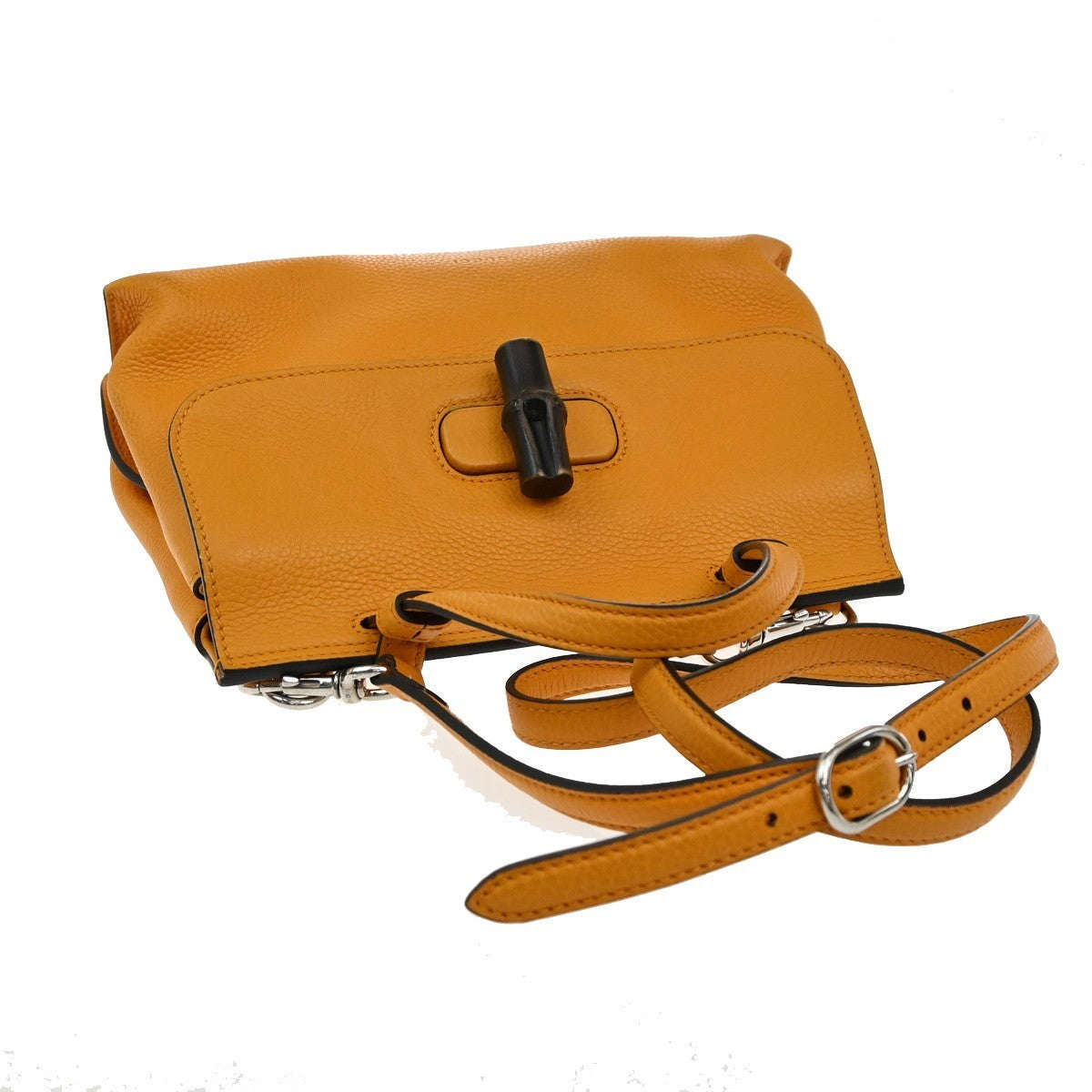 GUCCI GG Logo Daily 2Way Shoulder Hand Bag Bamboo Leather Orange 72KP091
