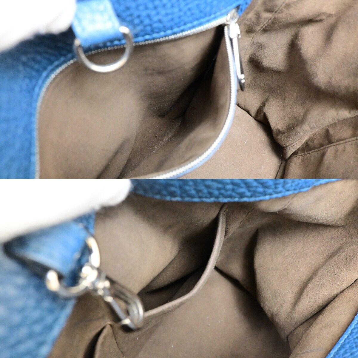 FENDI Logo Anna Selleria Bucket Shoulder Bag Leather Blue Italy 83FB186