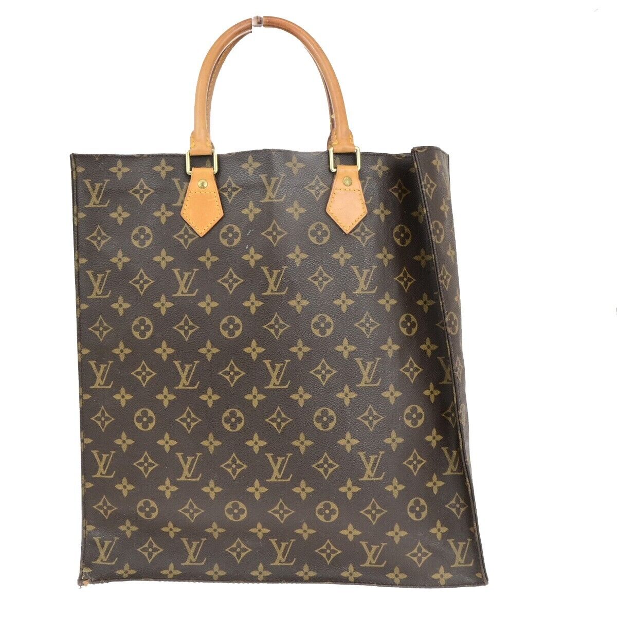 LOUIS VUITTON Logo Sac Plat Hand Tote Bag Monogram Leather Brown M51140 62ED401