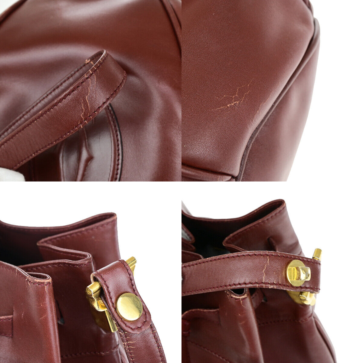MUST DE CARTIER 2C Logo Drawstring Shoulder Bag Leather Bordeaux GHW 67YF121