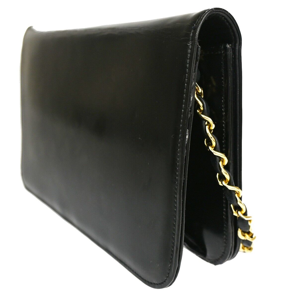 CHANEL CC Lgoo Chain Shoulder Bag patent Leather Black GHW 52YD947
