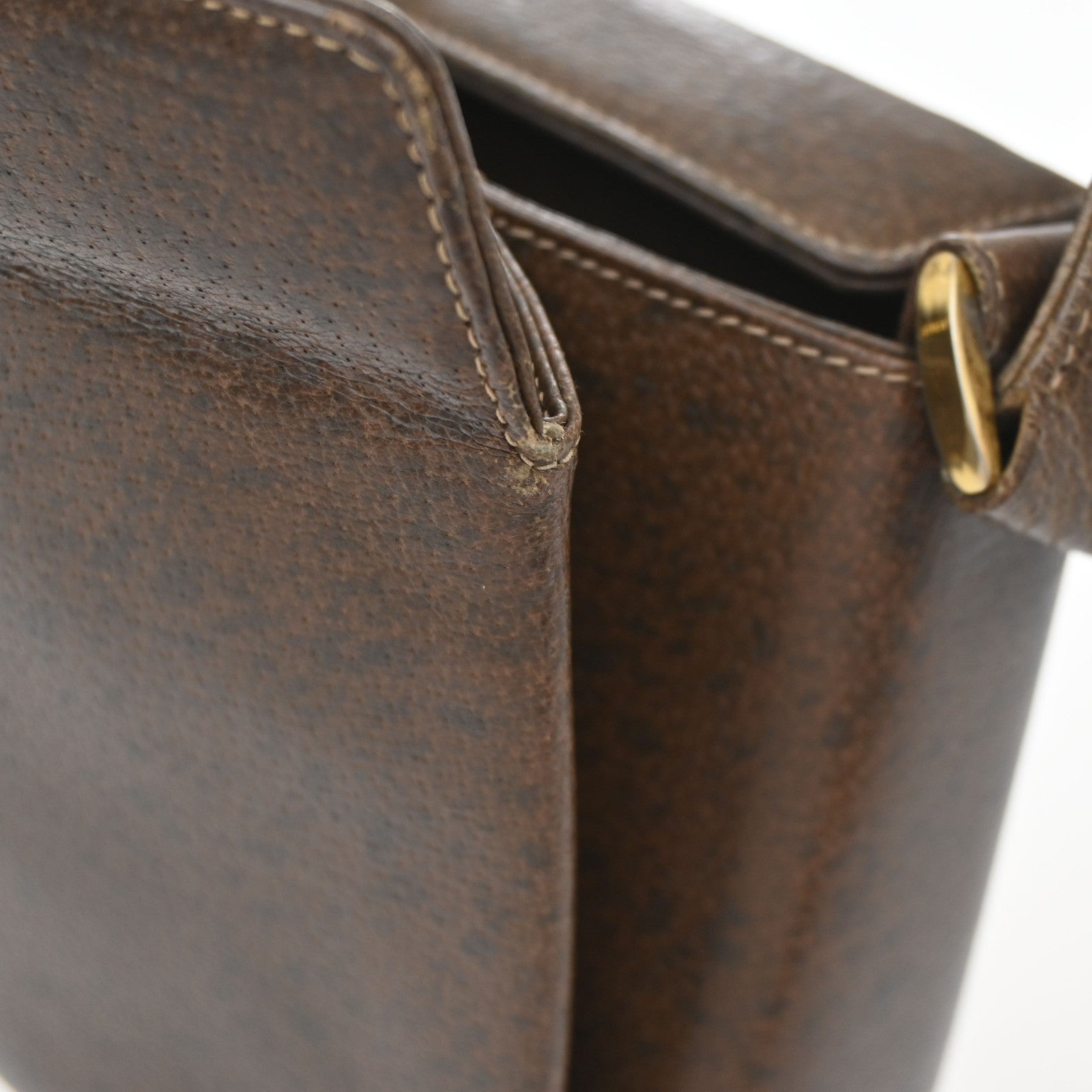 GUCCI Logo Shoulder Hand Bag Turn Lock Leather Brown GHW Italy 35KD066