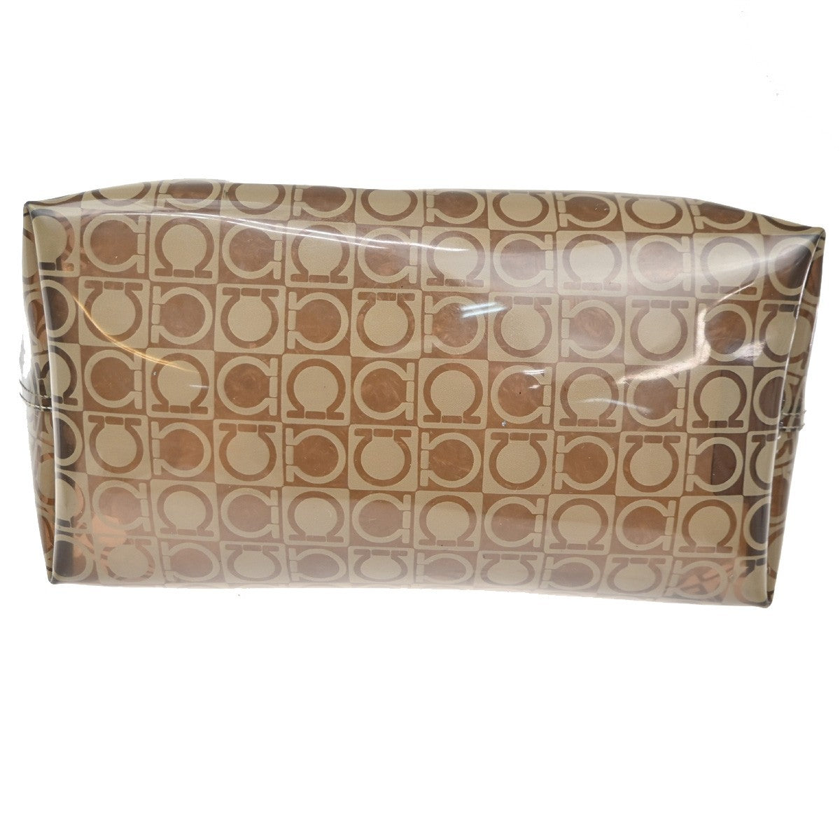 SALVATORE FERRAGAMO Logo Shoulder Bag Vinyl Leather Brown Clear SHW 04TA442