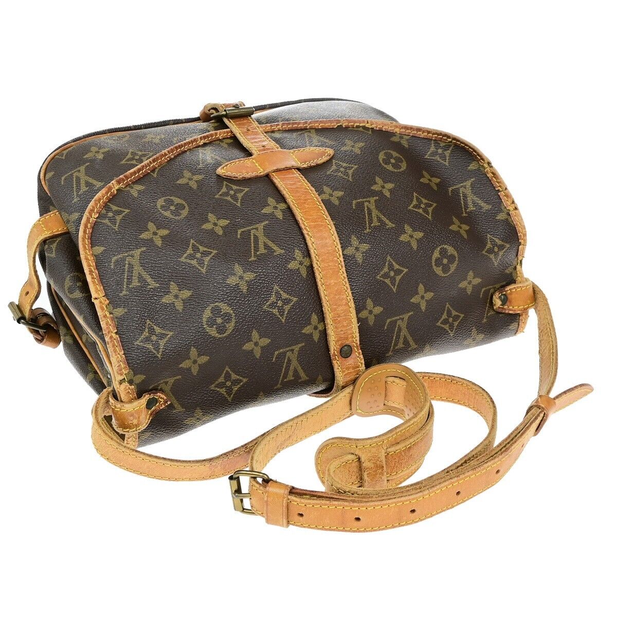 LOUIS VUITTON Logo Saumur 30 Shoulder Bag Monogram Leather Brown M42256 61ED964