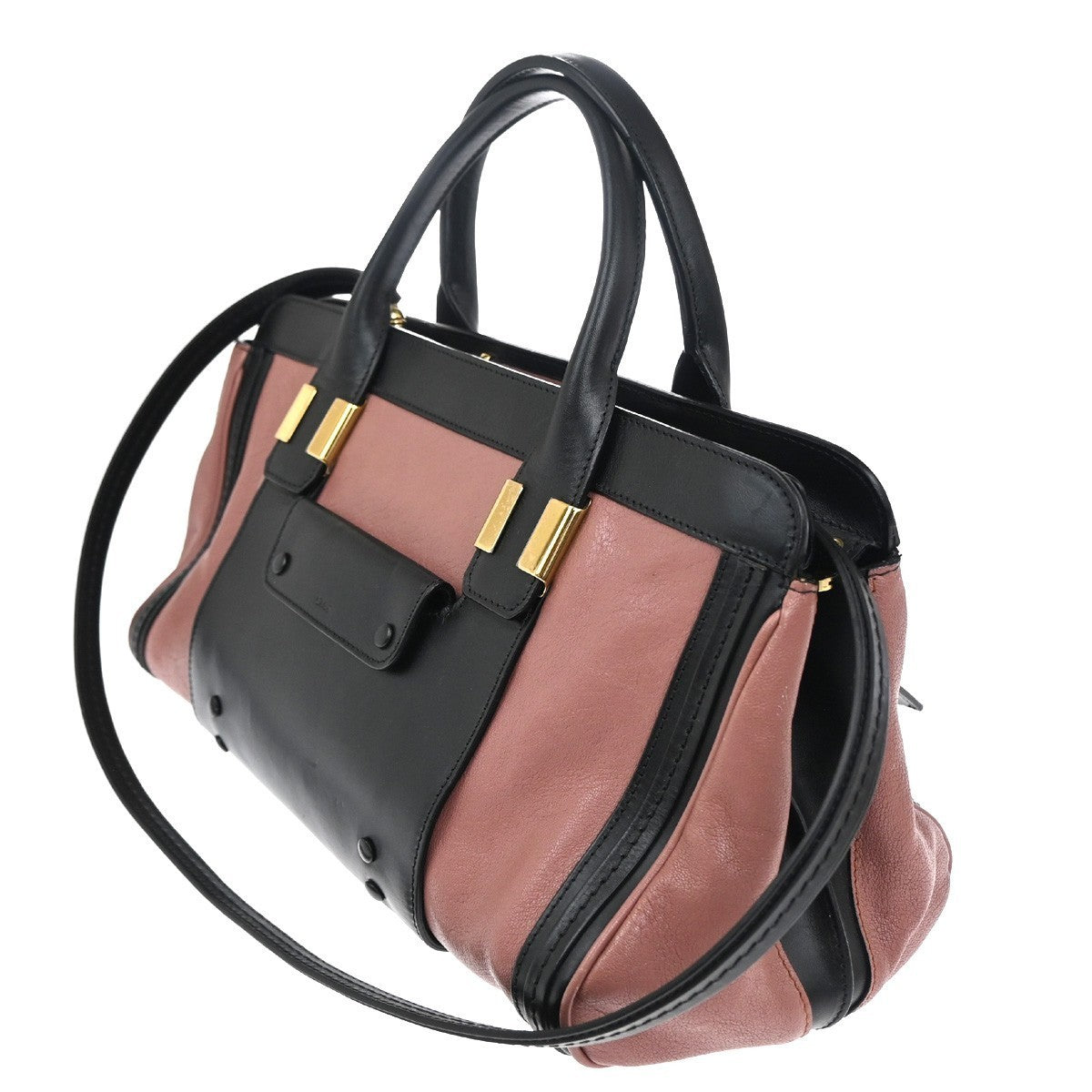 CHLOE Alice 2Way Shoulder Hand bag Leather Black Pink GHW Italy 35TA464