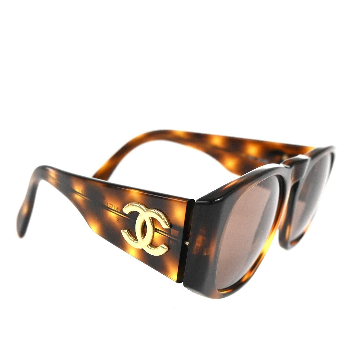CHANEL CC Logo Sunglasses Eye Wear Plastic Brown GHW 01451 63RL897