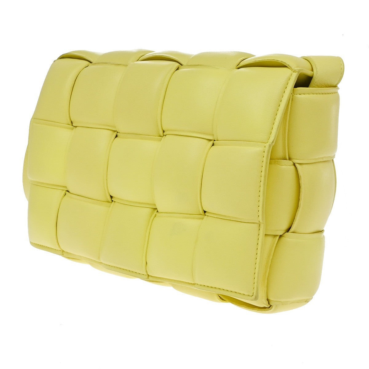 BOTTEGA VENETA Logo Padded Cassette Mini Shoulder Bag Leather Yellow 52RQ096