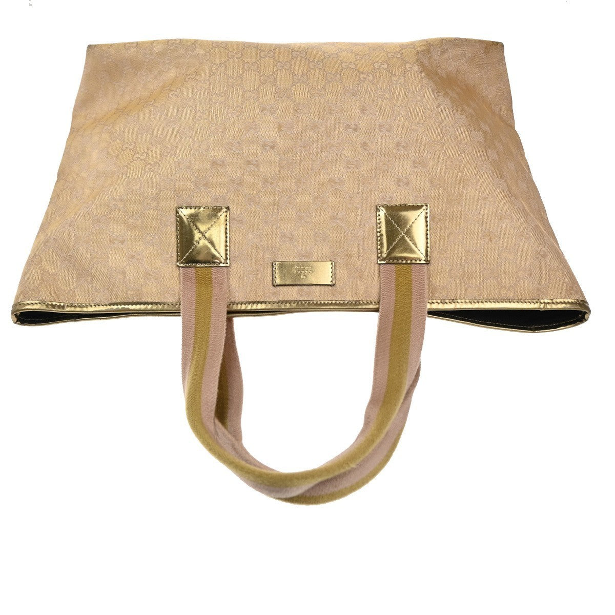 GUCCI GG Logo Canvas Shoulder Tote Bag Canvas Leather Gold Italy 34CA678