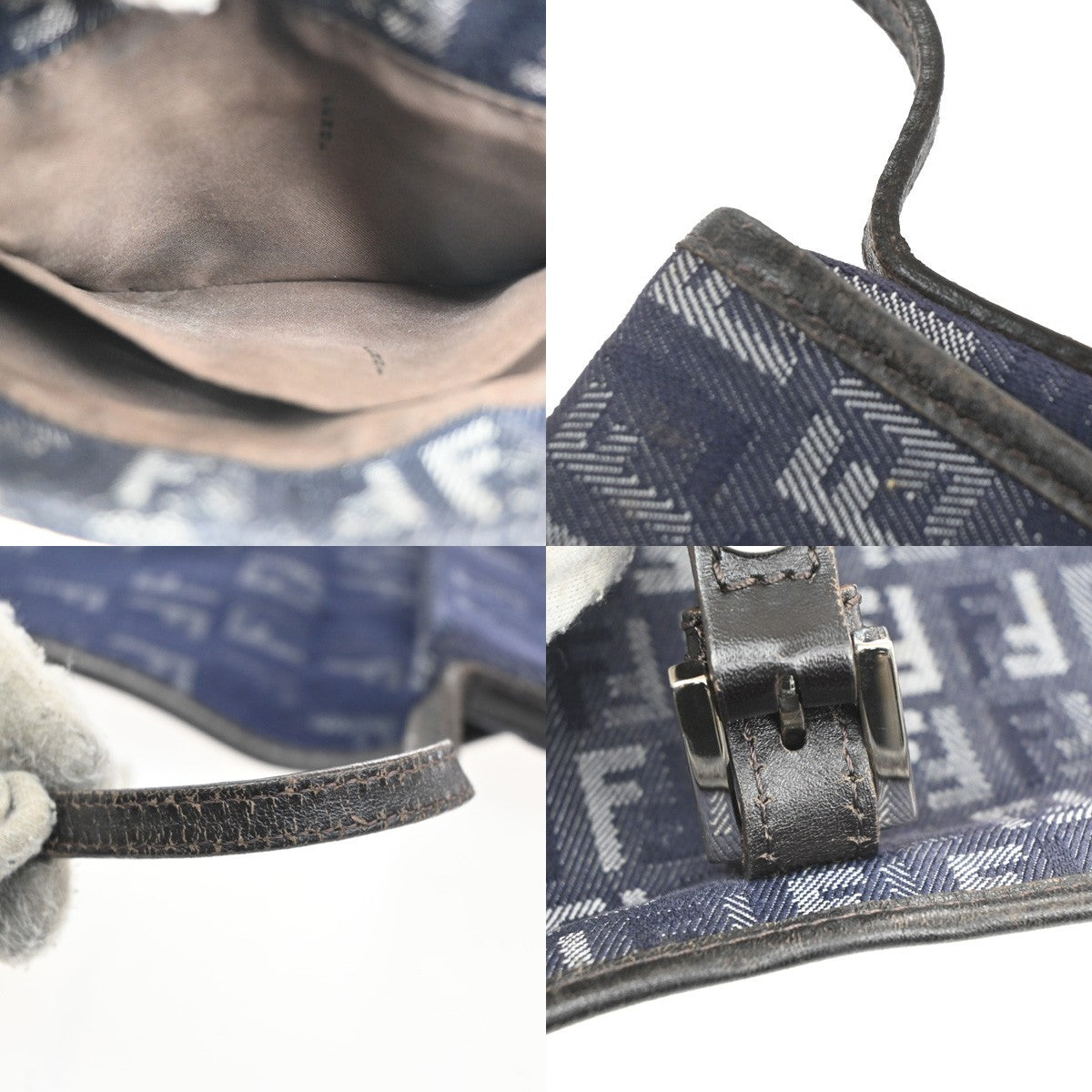 FENDI Logo Zuccino Flap Shoulder bag Canvas Leather Blue SHW Italy 85MA113