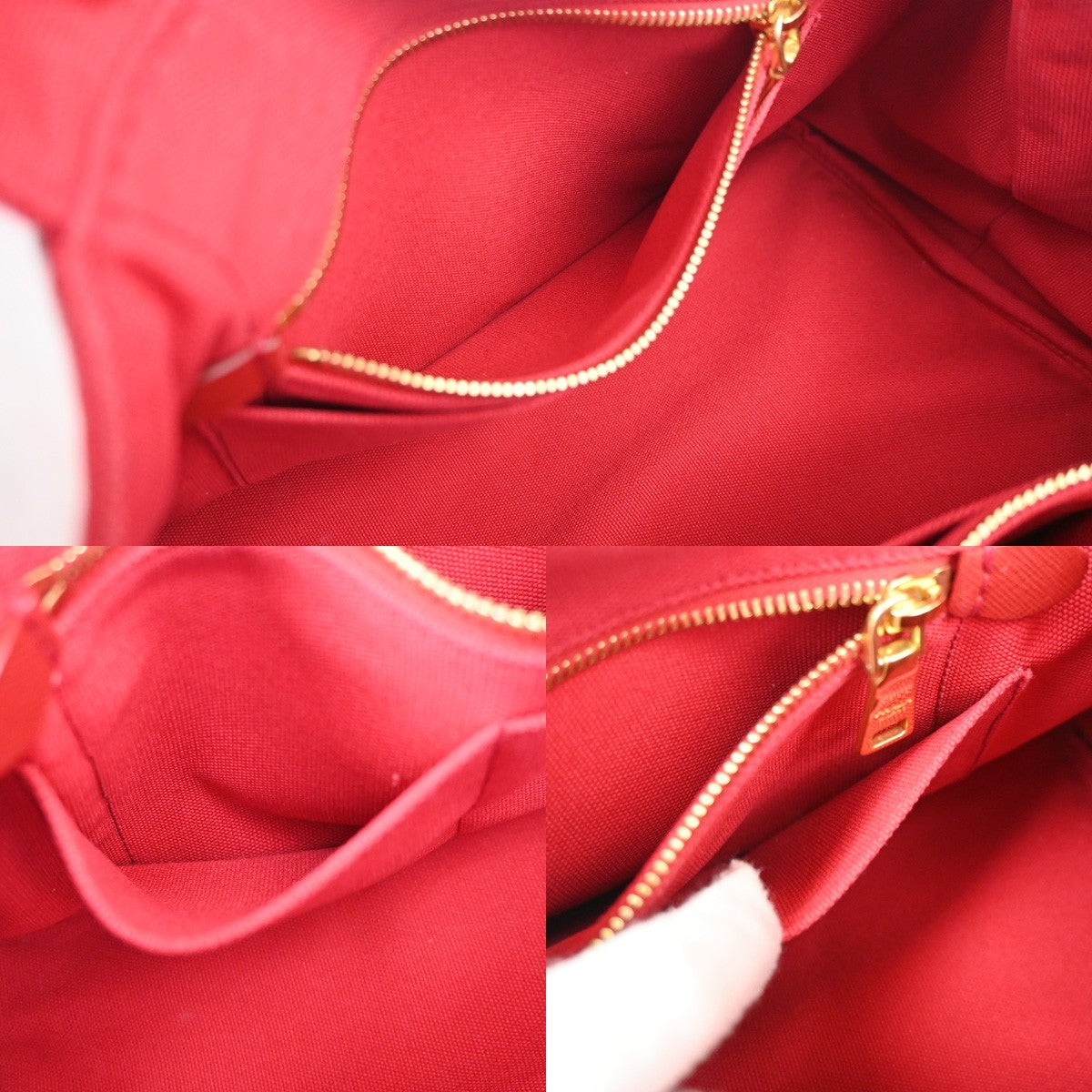 PRADA Logo Canapa 2Way Shoulder Hand Bag Canvas Leather Red GHW 79YH925
