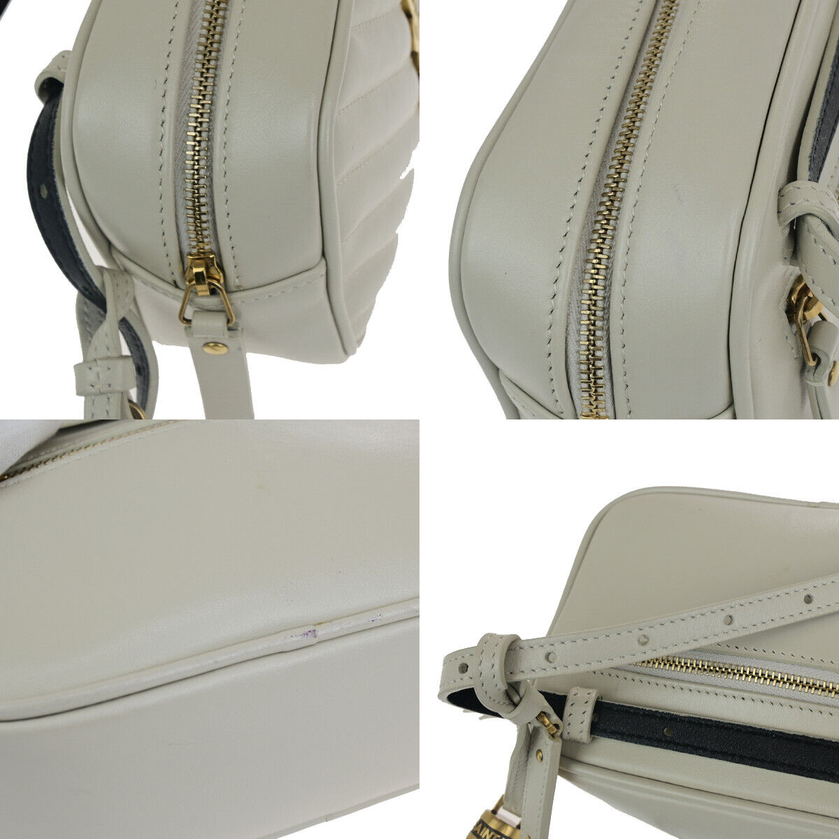 SAINT LAURENT YSL Logo Lou Belt Bum Body Bag Tassel Leather Ivory GHW 21YG406
