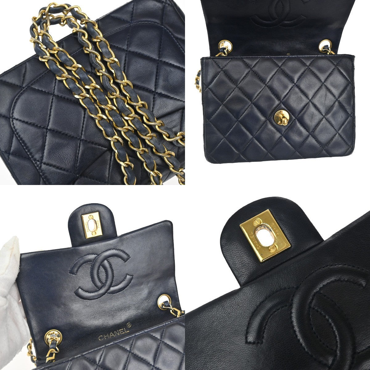 CHANEL CC Logo Mini Matelasse Chain Shoulder Bag Leather Blue GHW 373RL397