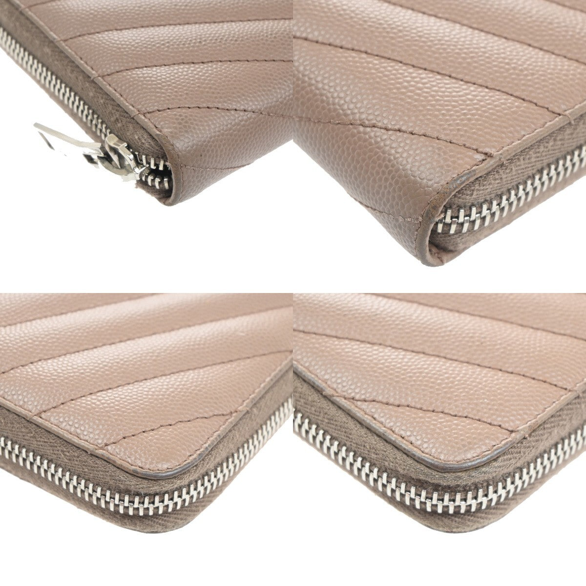 SAINT LAURENT YSL Logo Zipper Aroung Long Wallet Leather Brown SHW 64EF031