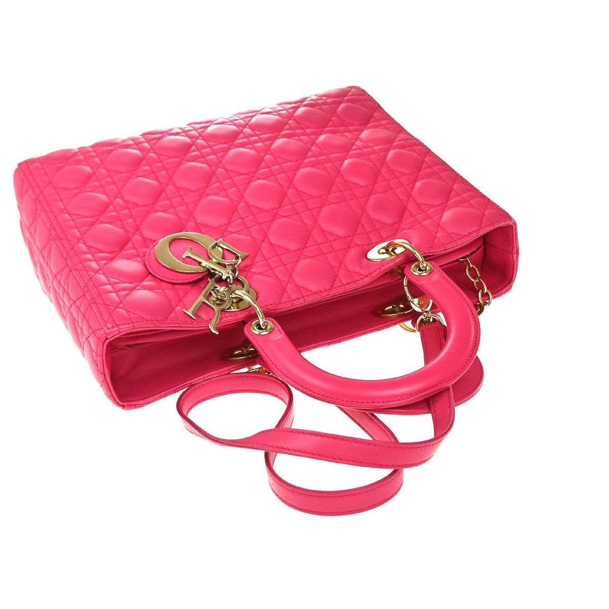 CHRISTIAN DIOR Lady Cannage 2Way Shoulder Hand Bag Leather Pink GHW 618RP028