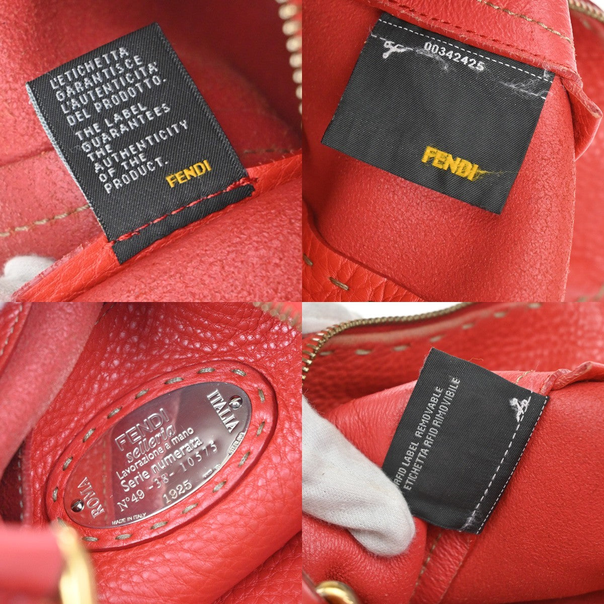 FENDI Logo Selleria Shoulder Hobo Bag Leather Red GHW Italy 82YJ094