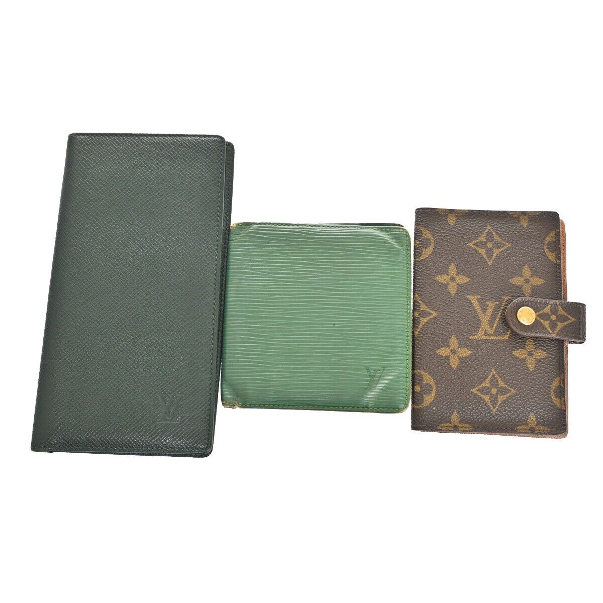 LOUIS VUITTON 3 Set Bifold Wallet Purse Monogram Epi Taiga Leather Green 02SH153