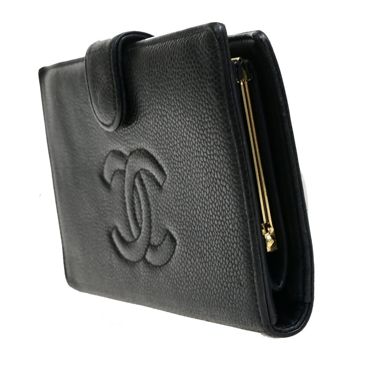 CHANEL CC Long Bifold Wallet Purse Grained Calfskin Leather Black GHW 36RK886
