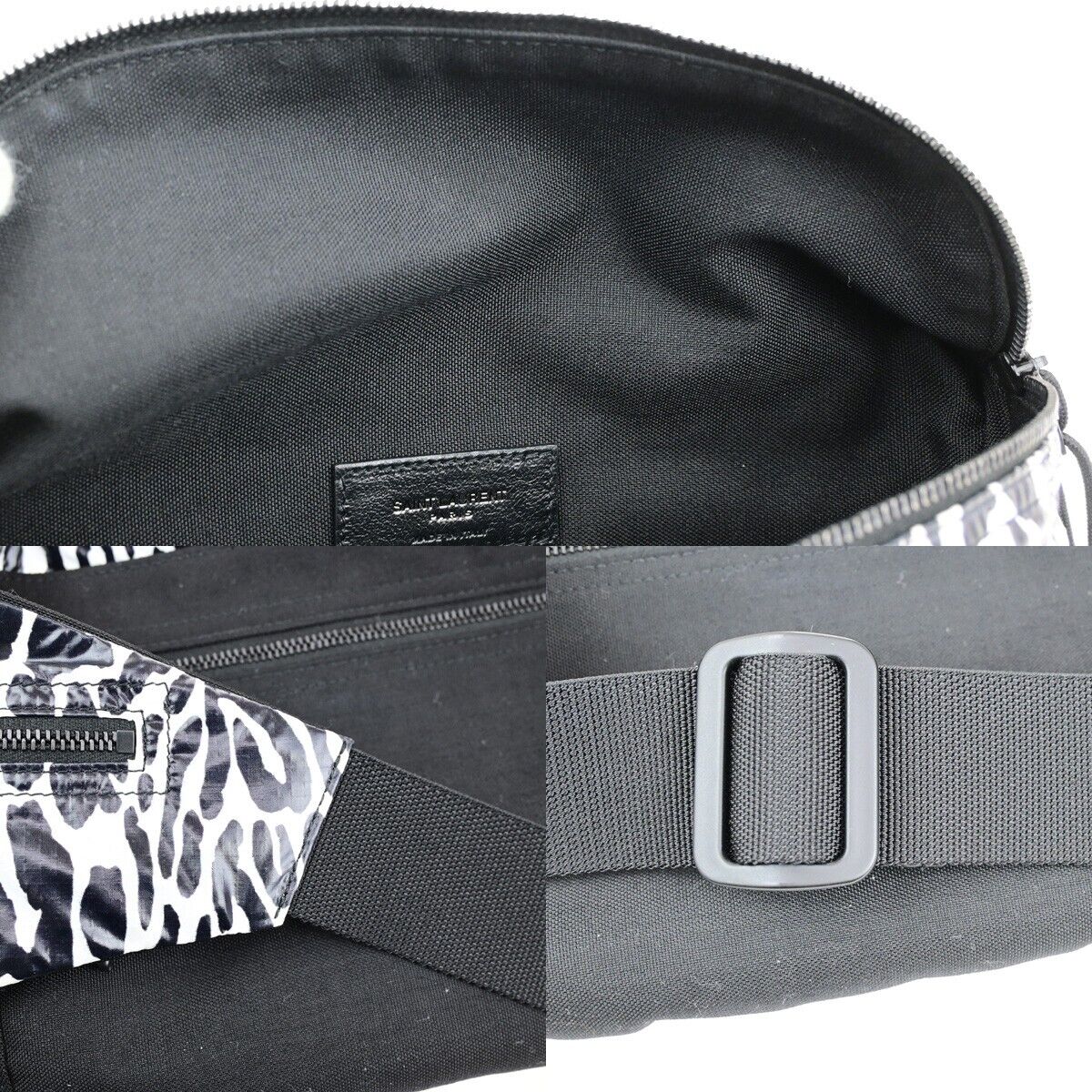 SAINT LAURENT Zebra Print Belt Bum Body Bag Nylon Leather Black White 85RK843