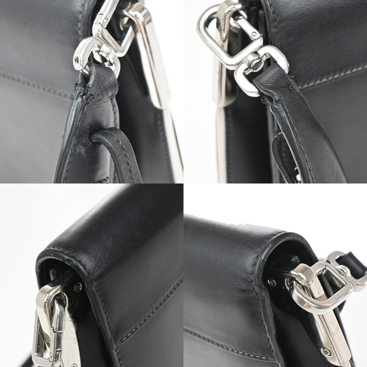PRADA Logo Shoulder Hand Bag Leather Black SHW Italy 74RF249