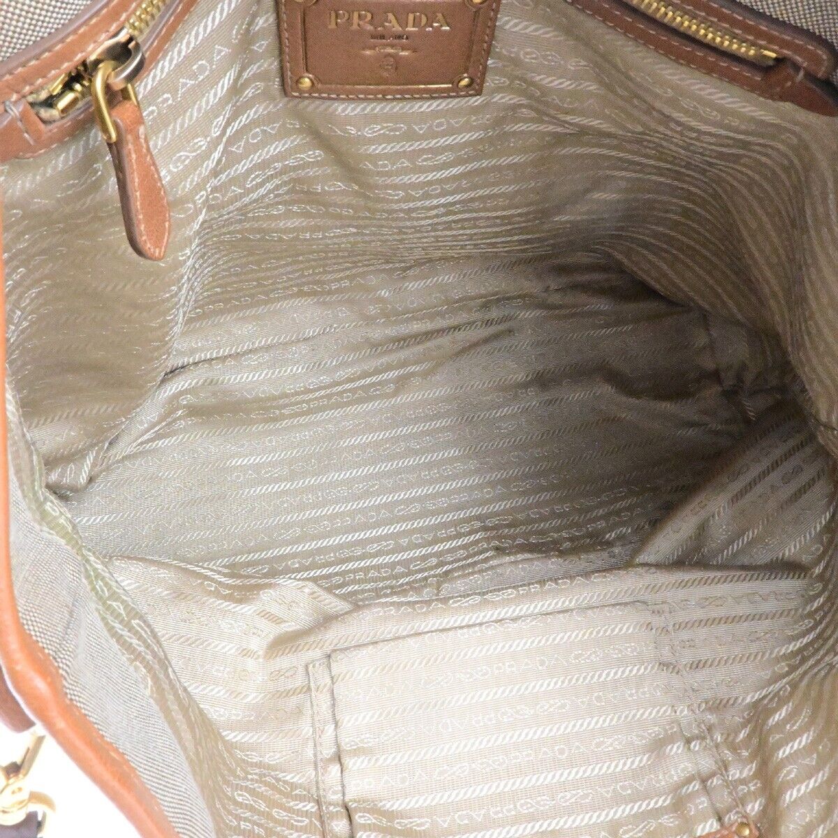PRADA MILANO Logo Jacquard 2Way Shoulder Hand Bag Canvas Leather Brown 82EE119