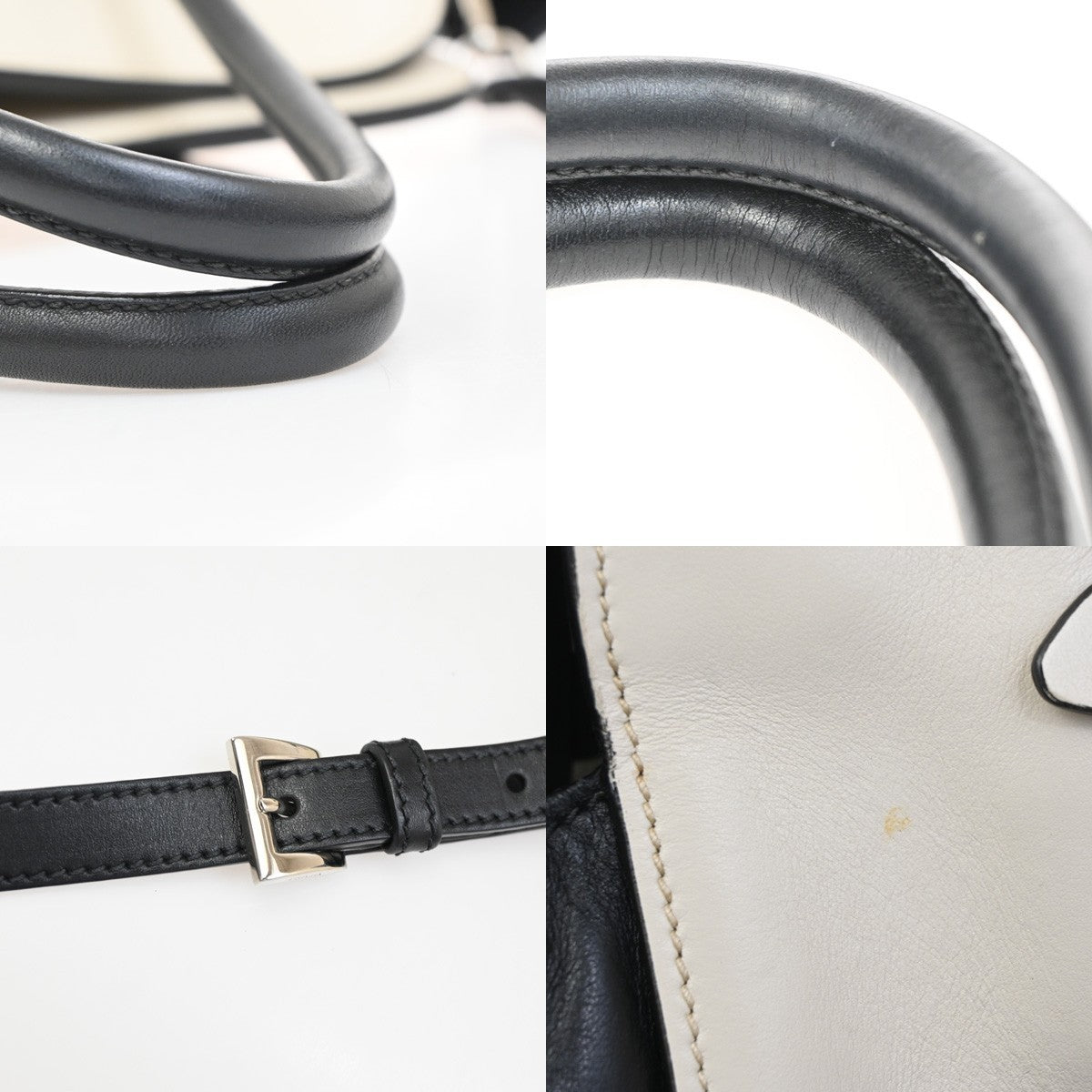 PRADA Logo Bicolor 2Way Shoulder Hand Bag Leather Black White Italy 34AA065