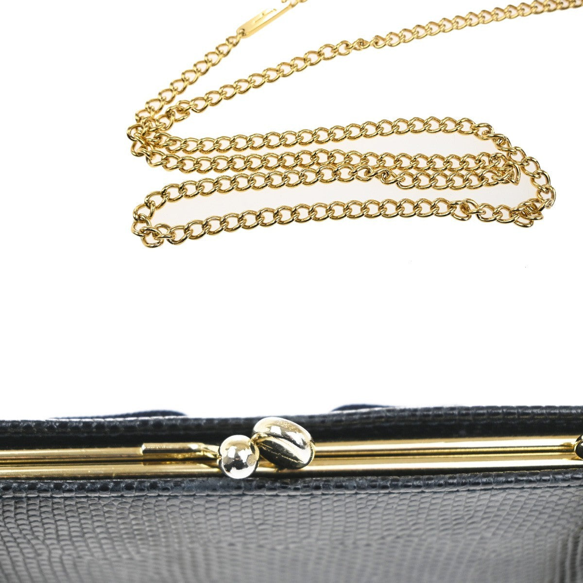 SALVATORE FERRAGAMO Shoulder Bag Embossing Leather Navy Blue GHW Italy 38MA199