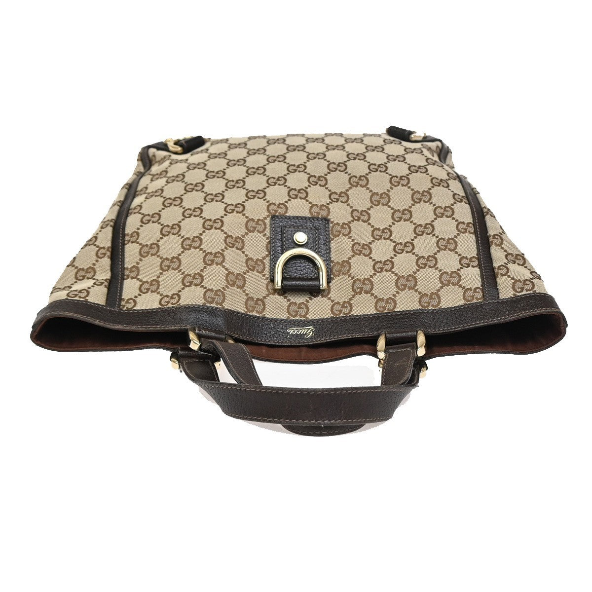 GUCCI GG Pattern Abbey D-Ring Hand Bag Canvas Leather Brown GHW Italy 31KC675
