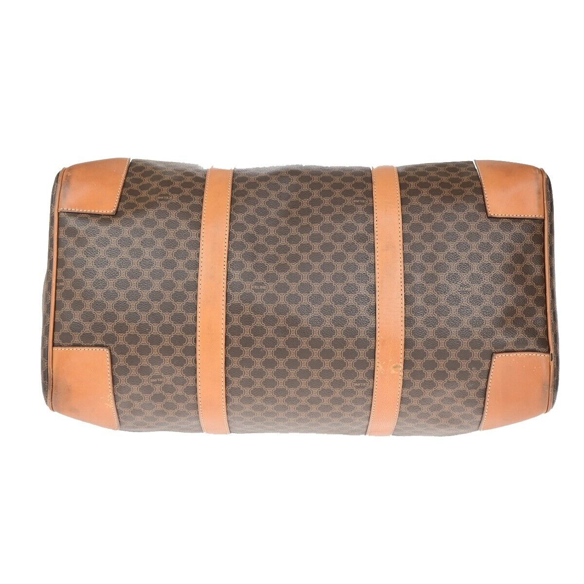 CELINE Logo Macadam Pattern Travel Hand Bag PVC Leather Brown Gold Italy 62EC911
