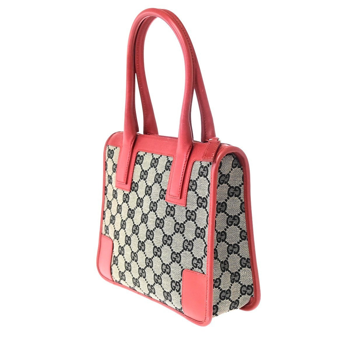 GUCCI Logo GG Pattern​ Hand Bag Canvas Leather Red Black GHW Italy 70KD119