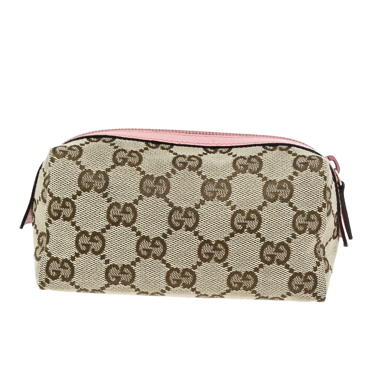 GUCCI Logo GG Pattern Cosmetic Pouch Canvas Leather Brown Pink GHW Italy 67YJ275