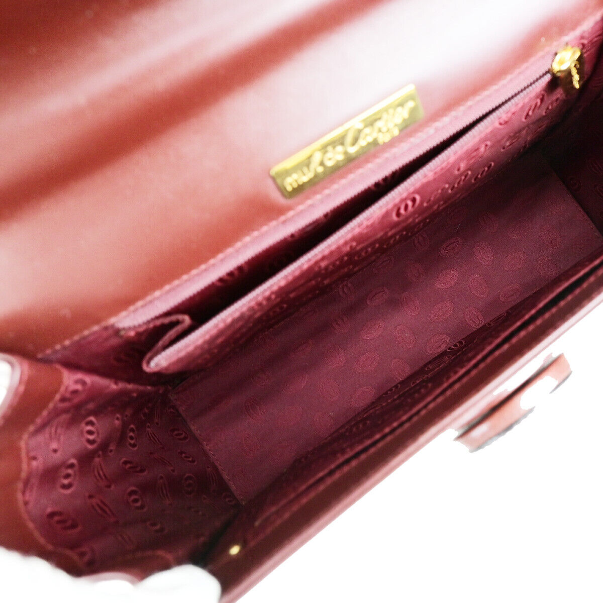 MUST DE CARTIER 2C Logo Hand Bag Leather Burgundy Bordeaux GHW Italy 80YG585