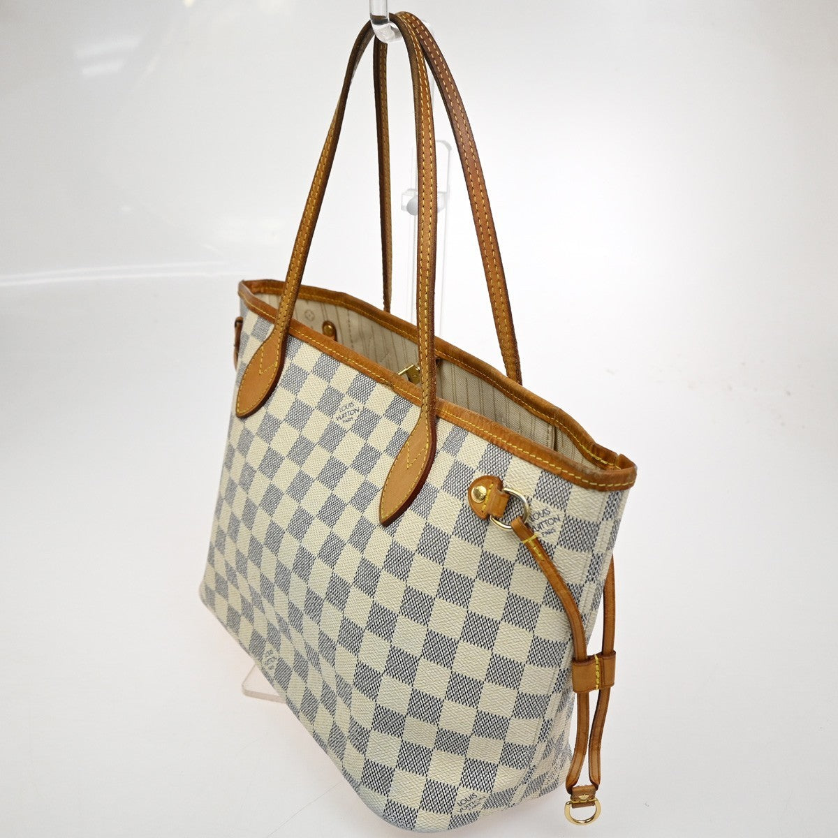 LOUIS VUITTON Neverfull PM Shoulder Tote Bag Damier Azur Leather N51110 74KB806