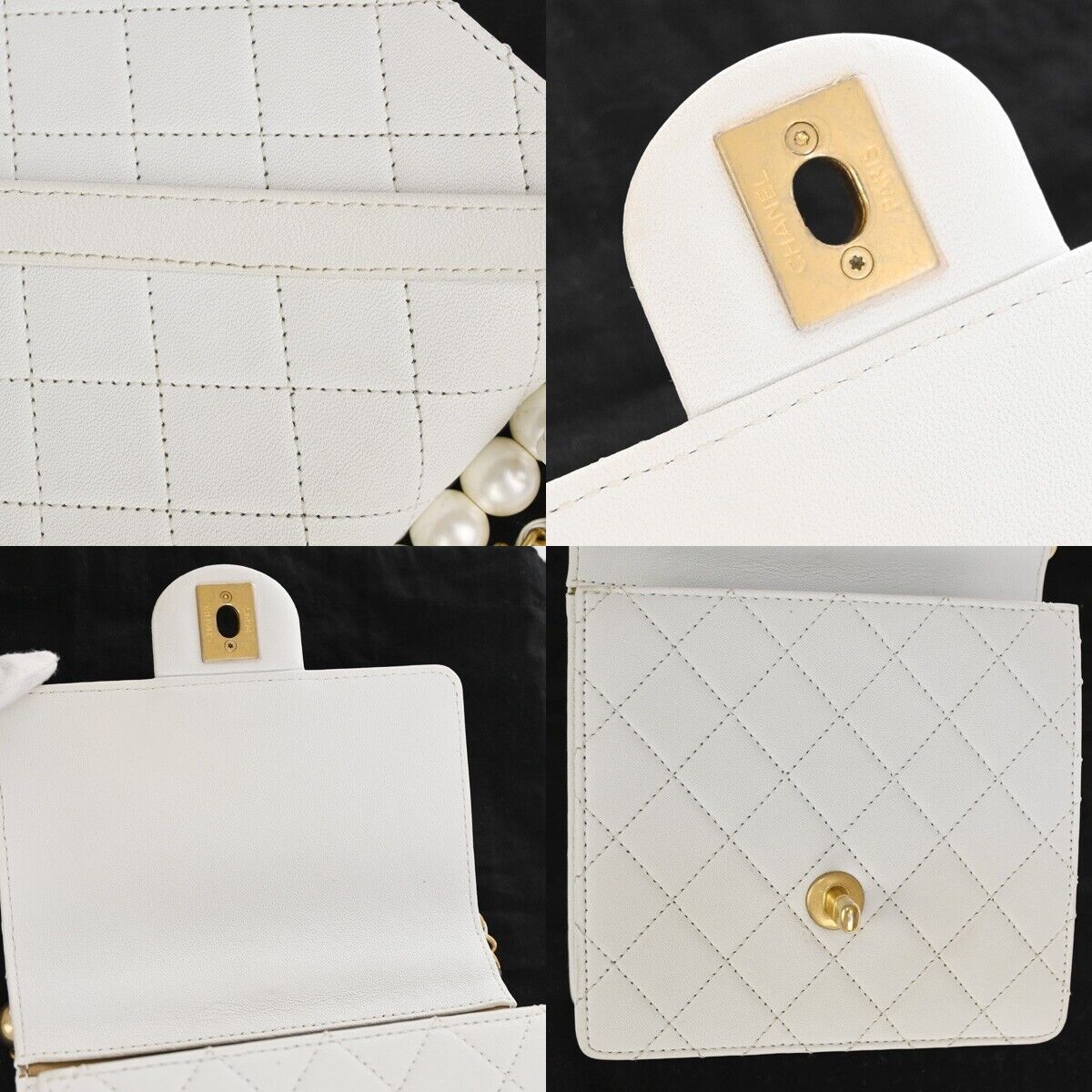 CHANEL CC Mini Matelasse Imitation Pearl Chain Shoulder Bag Leather WE 870RJ439