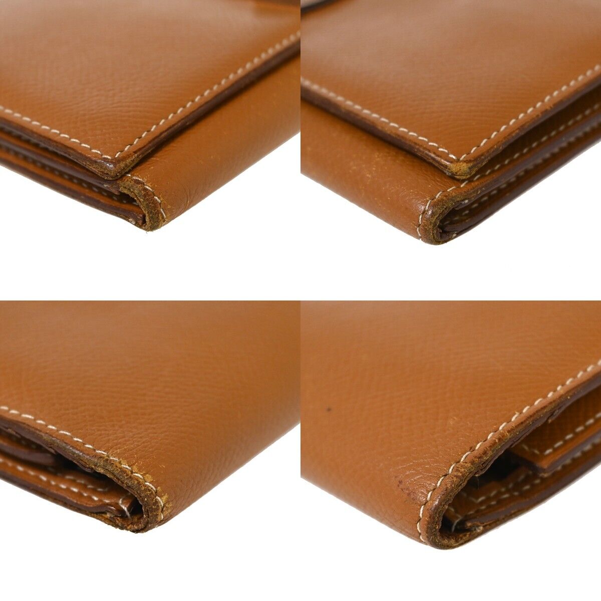 HERMES Logo Bearn Long Trifold Wallet Purse Chevre Leather Brown France 36GA820