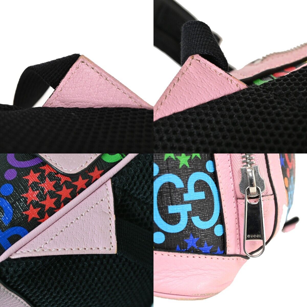 GUCCI Logo GG Psychedelic Backpack Bag Supreme Leather Black Pink Italy 14HB656