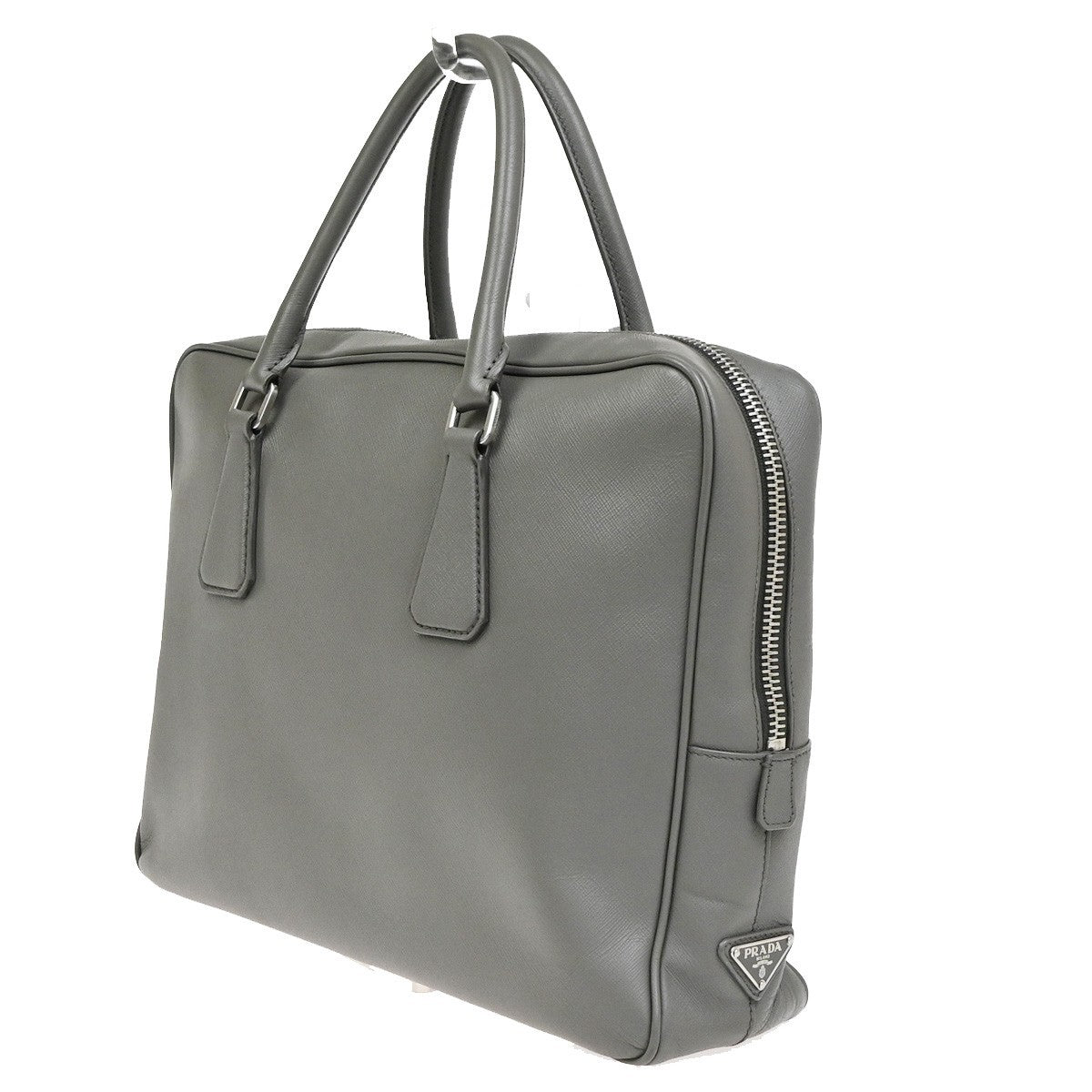 PRADA MILANO Logo Briefcase Hand Bag Saffiano Leather Gray SHW Italy 87CA847