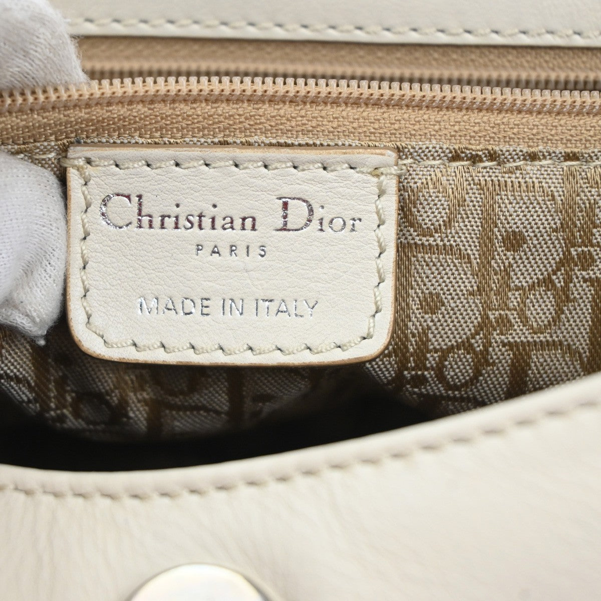 CHRISTIAN DIOR CD Logo Flap Shoulder Hand Bag Leather White SHW Italy 95MA437